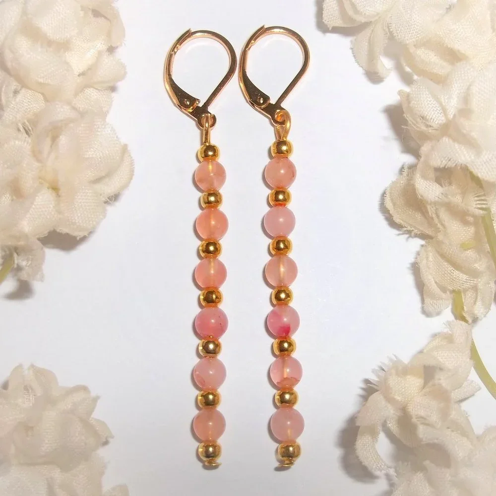 Earring Pink & Orange Rutilated Quartz Gold Beaded Earring Earring Earring A204